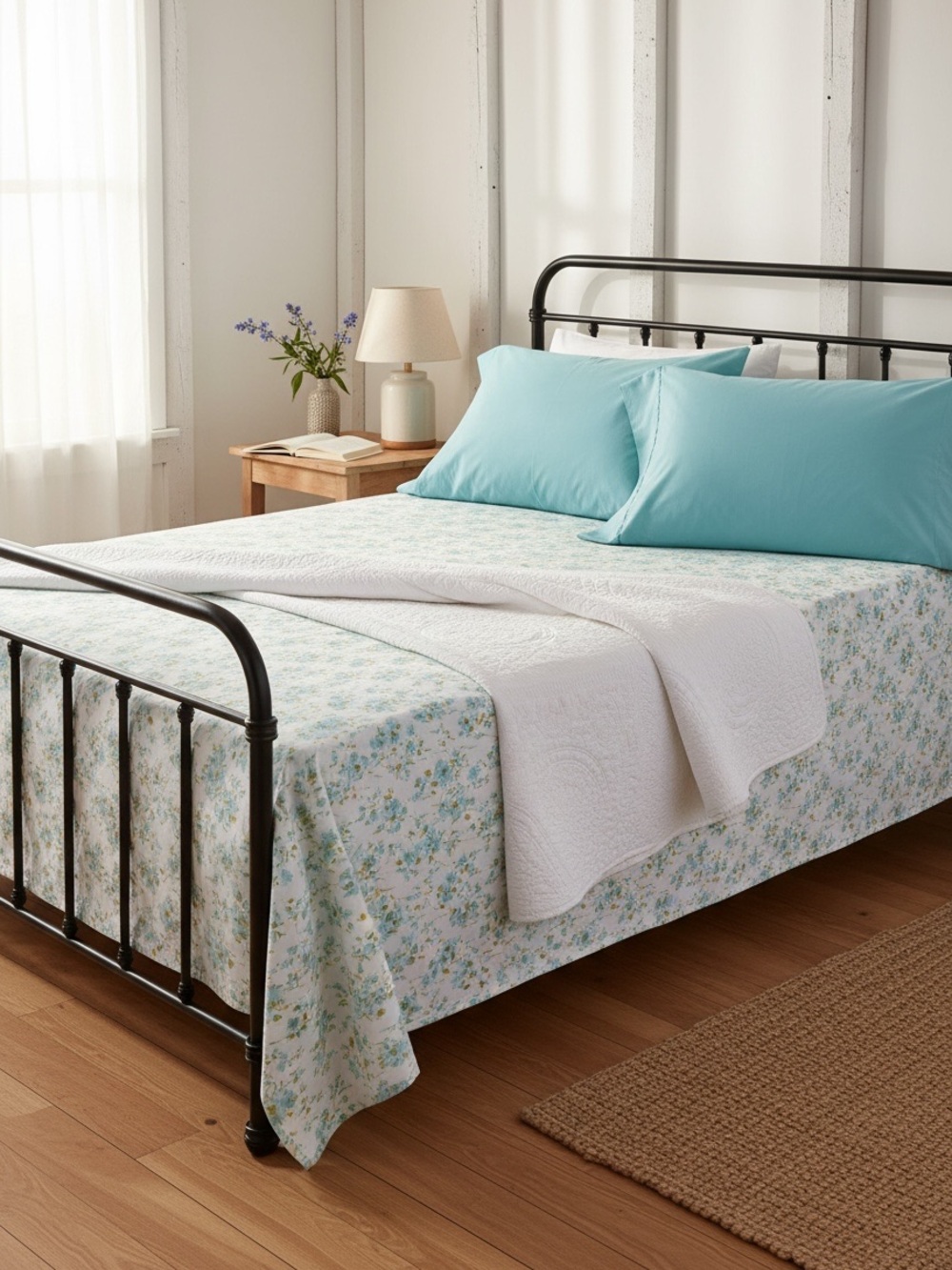Vintage 70's 4 Piece Floral Double Sheet Set